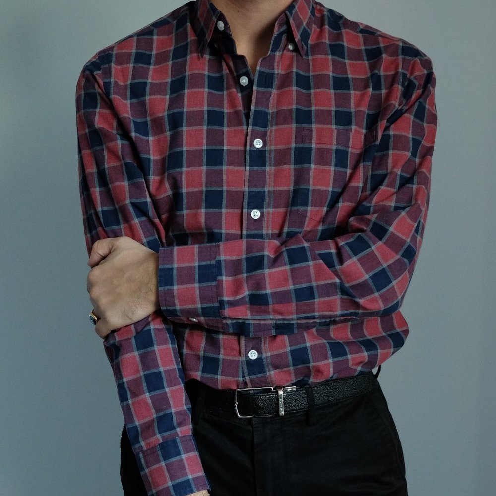 Plaid J.Crew Button Down Blue and Orange Medium